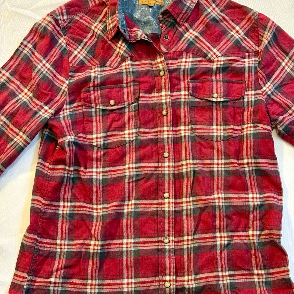 JACHS Girlfriend Red Plaid Flannel Shirt M Western Grunge Cowboy Fall Layering
